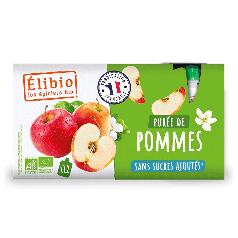 Purée de pomme en gourde, Elibio, 12×90g*
