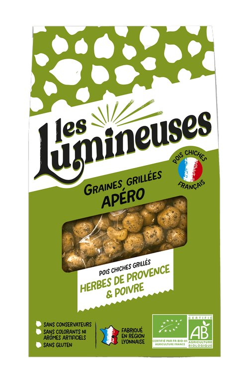 Pois chiches grillés herbes de Provence et poivre, Les Lumineuses, 90g*