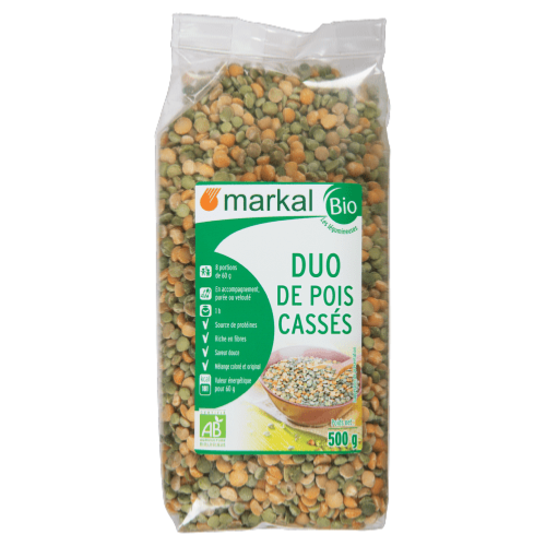 Duo pois cassés verts et jaune, Markal, 500g*