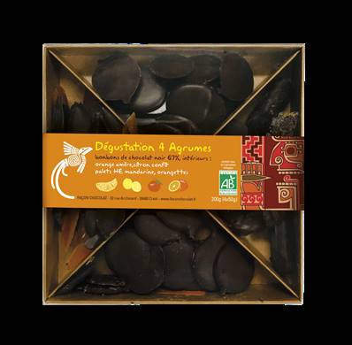 Dégustation 4 agrumes - (orange,citron, orangette, mandarine), Façon Chocolat, 200g