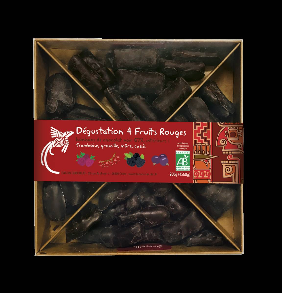 Dégust. 4 fruits rouges - (framboise, cassis, mûre, myrtille), Façon Chocolat, 200g*