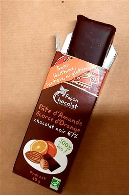 Barre pâte d'amande +écorce d'orange, Façon Chocolat
