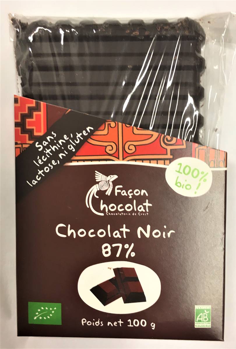 Tablette chocolat noir 87 %, Façon Chocolat, 80g*