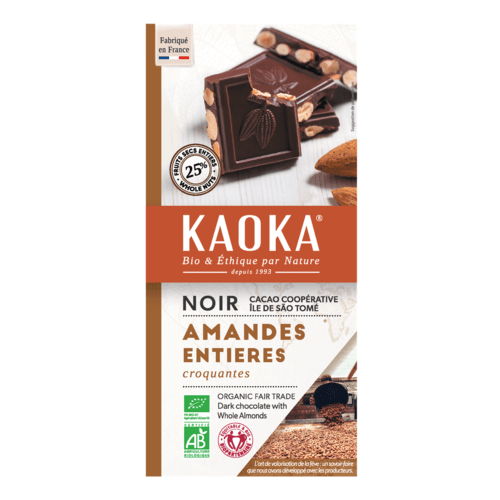 Chocolat noir 66% amandes, Kaoka, 180g*