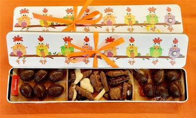 Réglette métal Pâques : œufs + fritures variés, amandes enrobées, Façon Chocolat, 180g