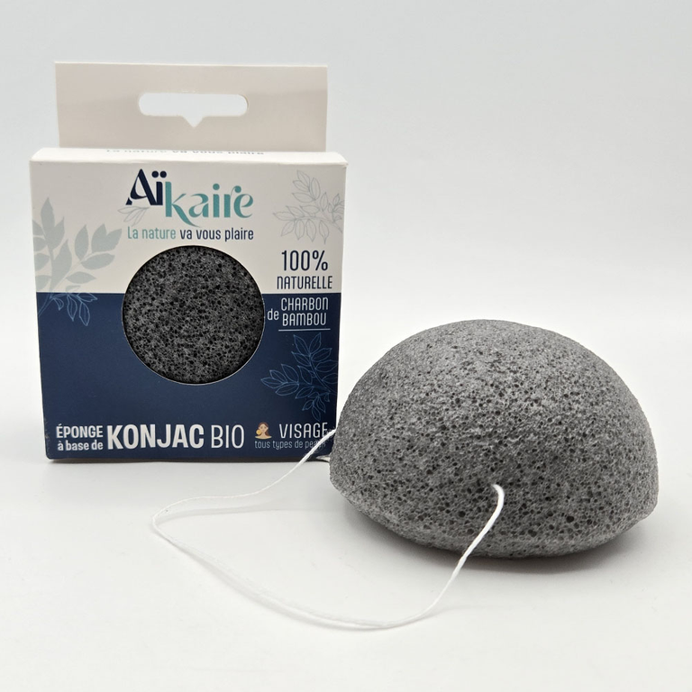 Éponge visage konjac et charbon, Aikare, 1pc