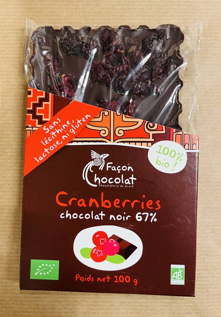 Tablette aux cranberries, Façon Chocolat, 80g*