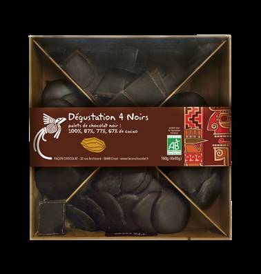 Dégustation 4 noirs - (100%, 87%, 77% 67% cacao), Façon Chocolat, 160g