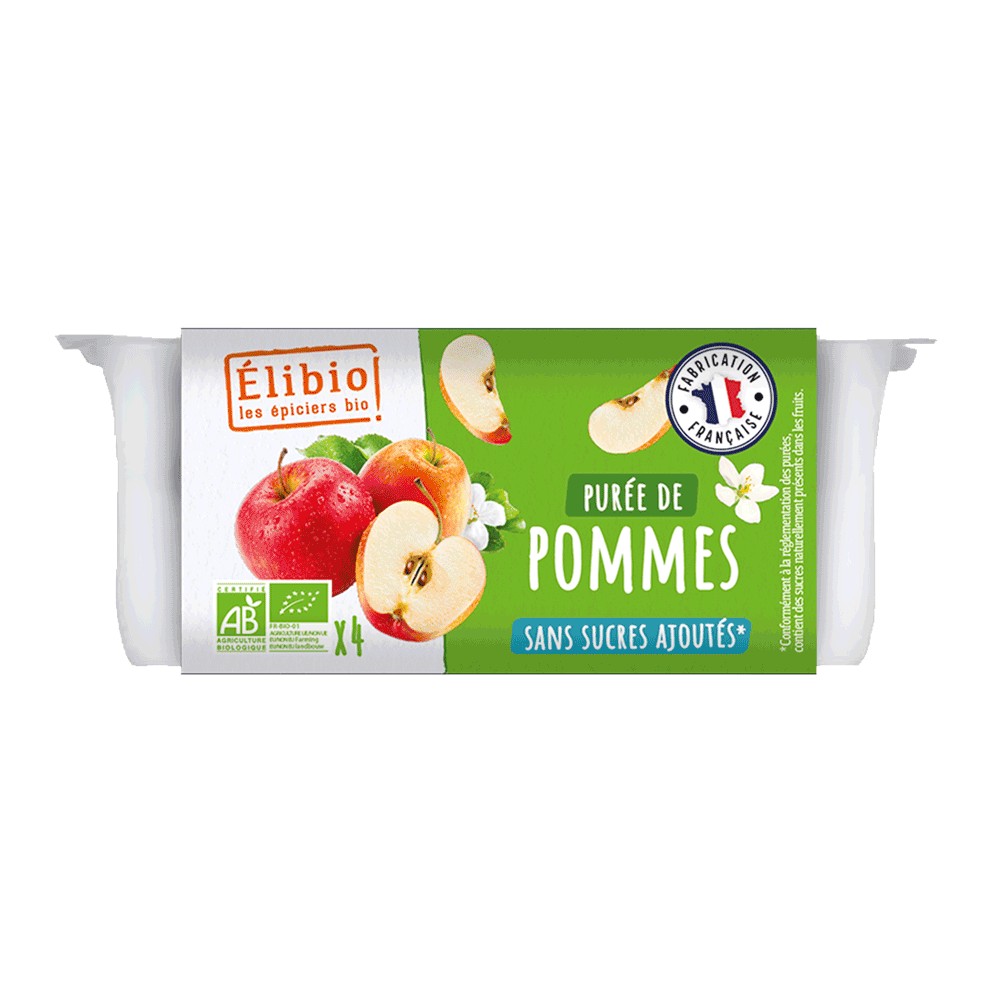 Purée de pomme en coupelle, Elibio, 4×95g*