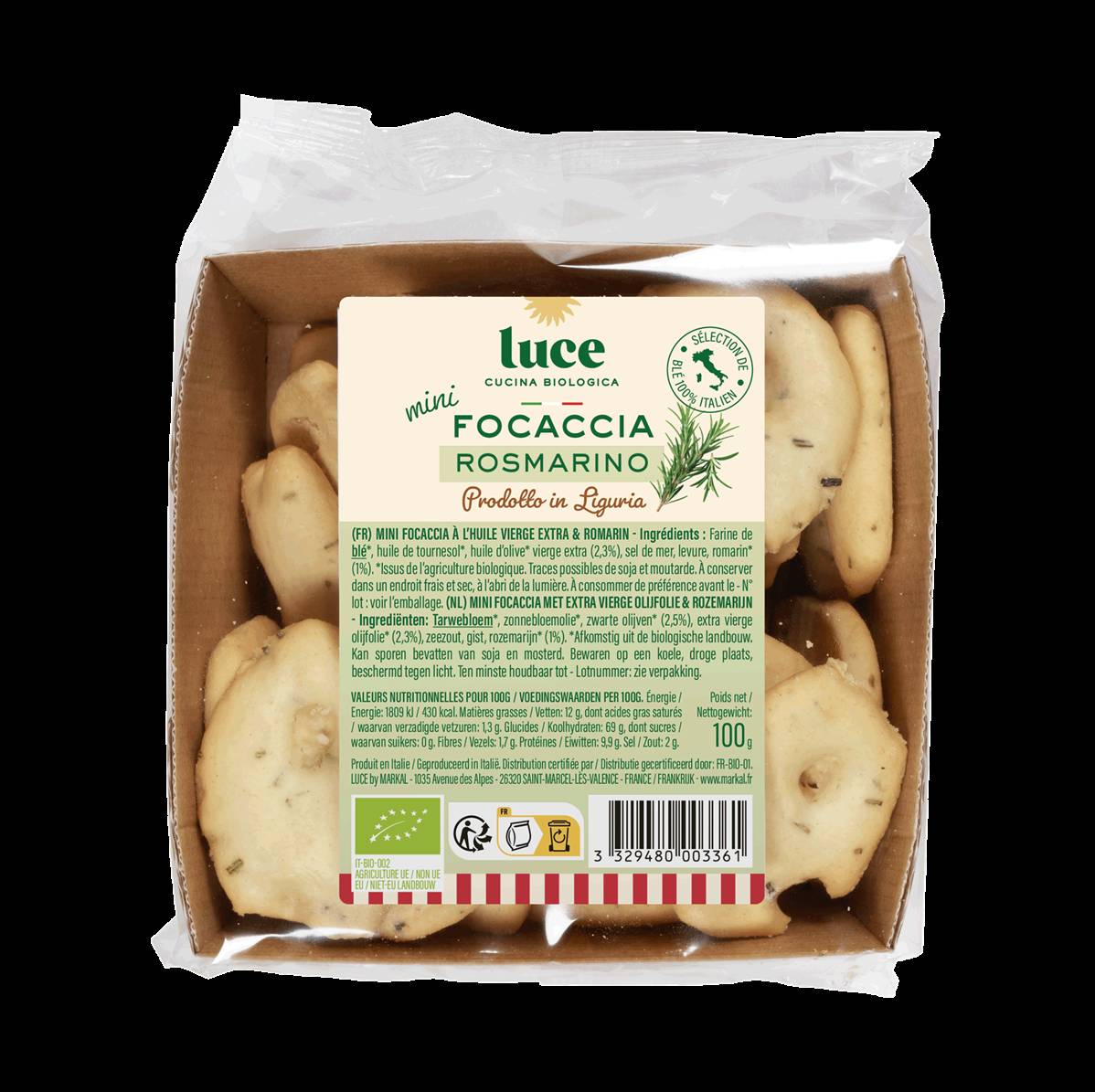 Mini focaccia romarin, Luce, 100g