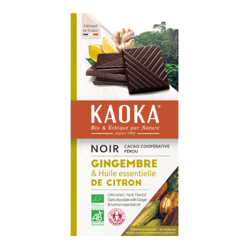 Chocolat noir gingembre citron, Kaoka, 100g*