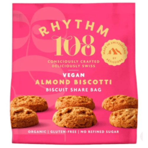 Sachet à partager suisse vegan de biscuits biscotti aux amandes, Rhythm 108, 135g