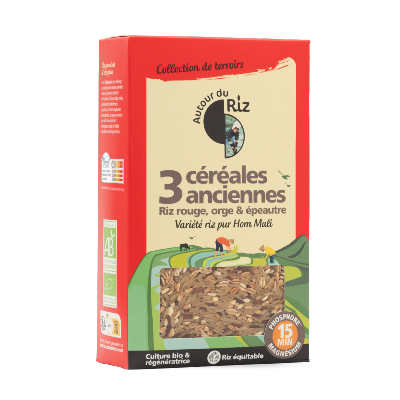 Mélange 3 céréales anciennes (riz, riz rouge, épeautre, orge) Cuisson 15' Format familial, Autour du Riz, 1kg