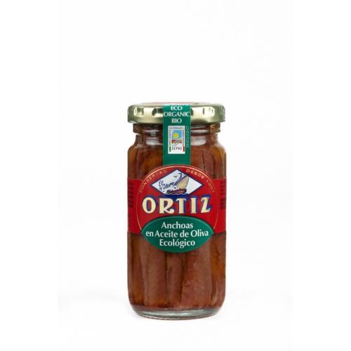 Anchois à l'huile d'olive vierge extra BIO - bocal verre, Ortiz, 95g*