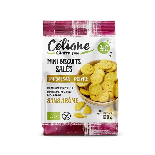 Mini biscuit salés parmesan AOP & poivre, Céliane Glutenfree, 100g*