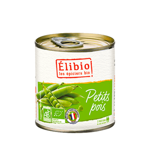 Petits pois extra-fins en boîte, Elibio, 400g*
