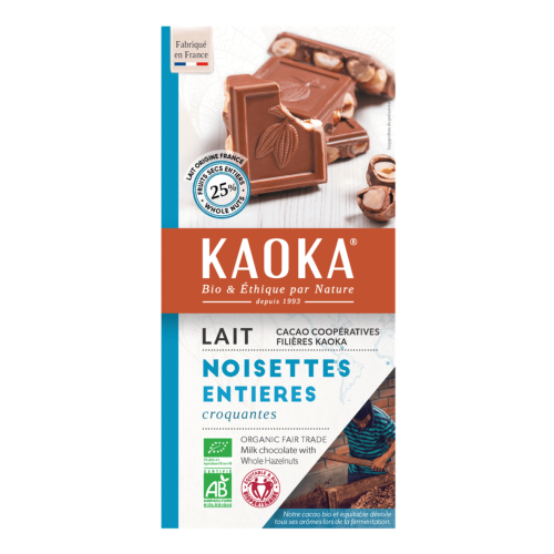 Chocolat au lait 38% noisettes, Kaoka, 180g*