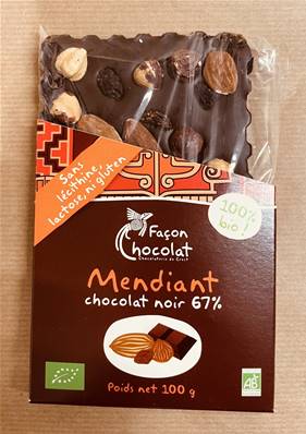 Tablette mendiants (amandes, raisins secs et noisettes), Façon Chocolat