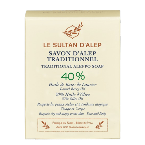 Savon d’Alep traditionnel 40% d’huile de baies de laurier et 50% d’huile d’olive, Le Sultan d’Alep, 200g*