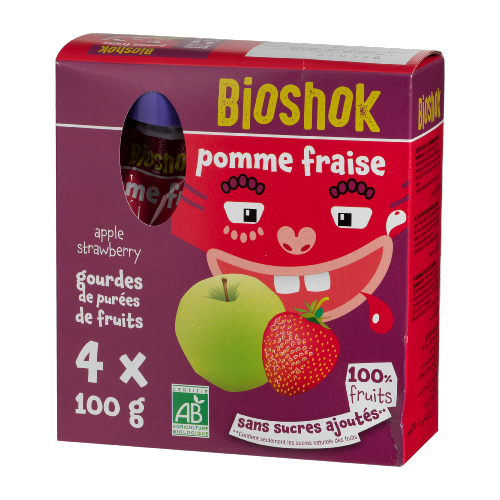 Gourde pomme fraise, Bioshok, 4x100g*
