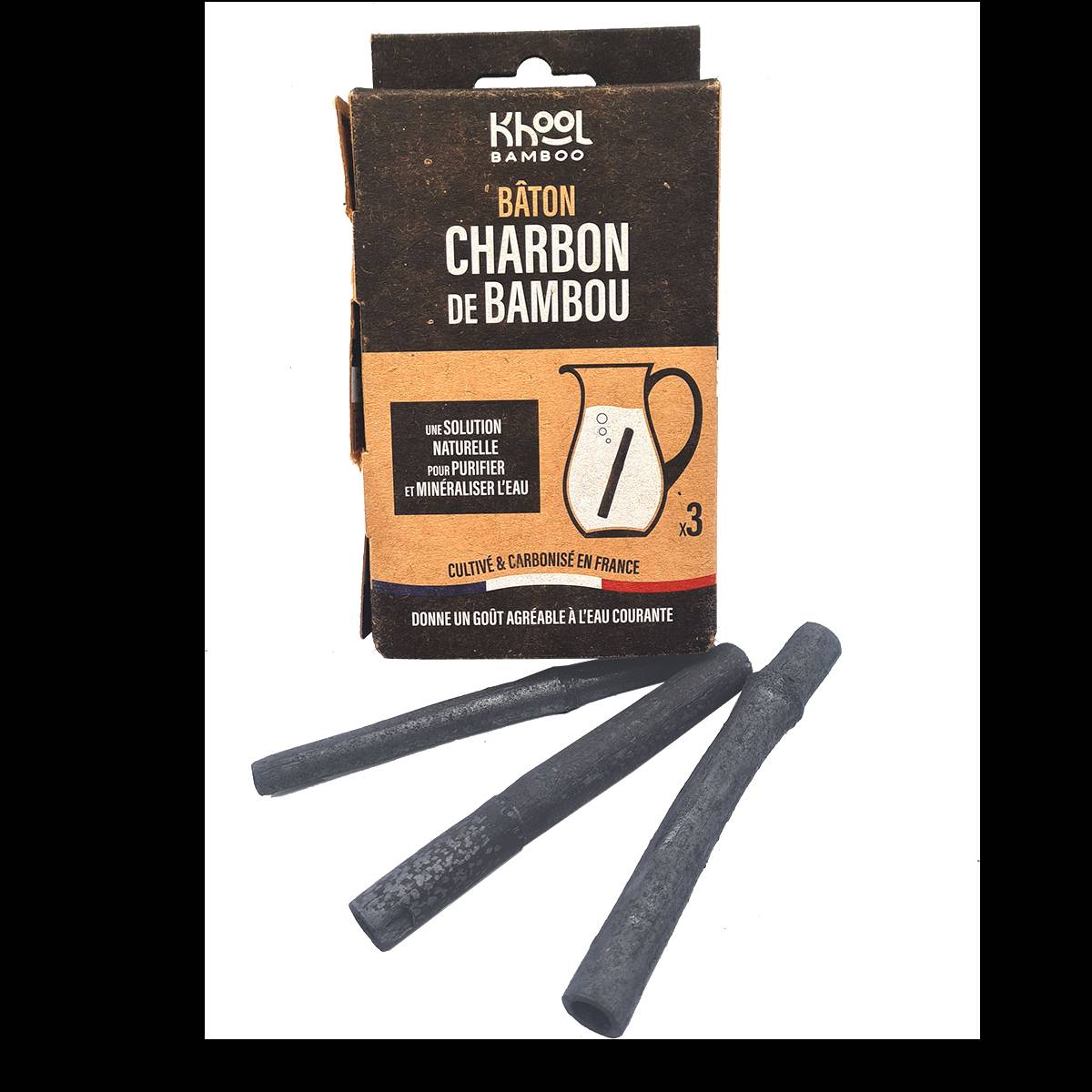Charbon bambou bâton x3, Khool Bambou, 59g
