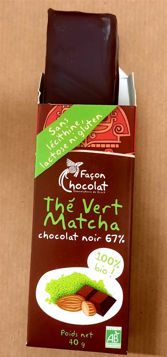 Barre pâte d'amande, thé vert matcha, Façon Chocolat, 40g*