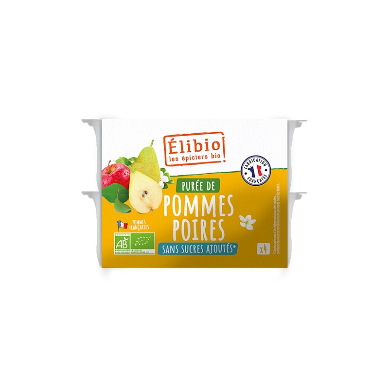 Purée de pomme poire en coupelle, Elibio, 4×100g*
