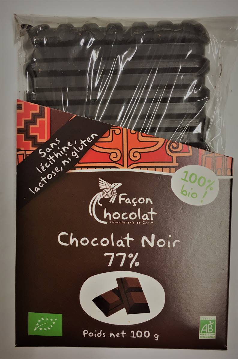 Tablette chocolat noir 77 %, Façon Chocolat, 80g*