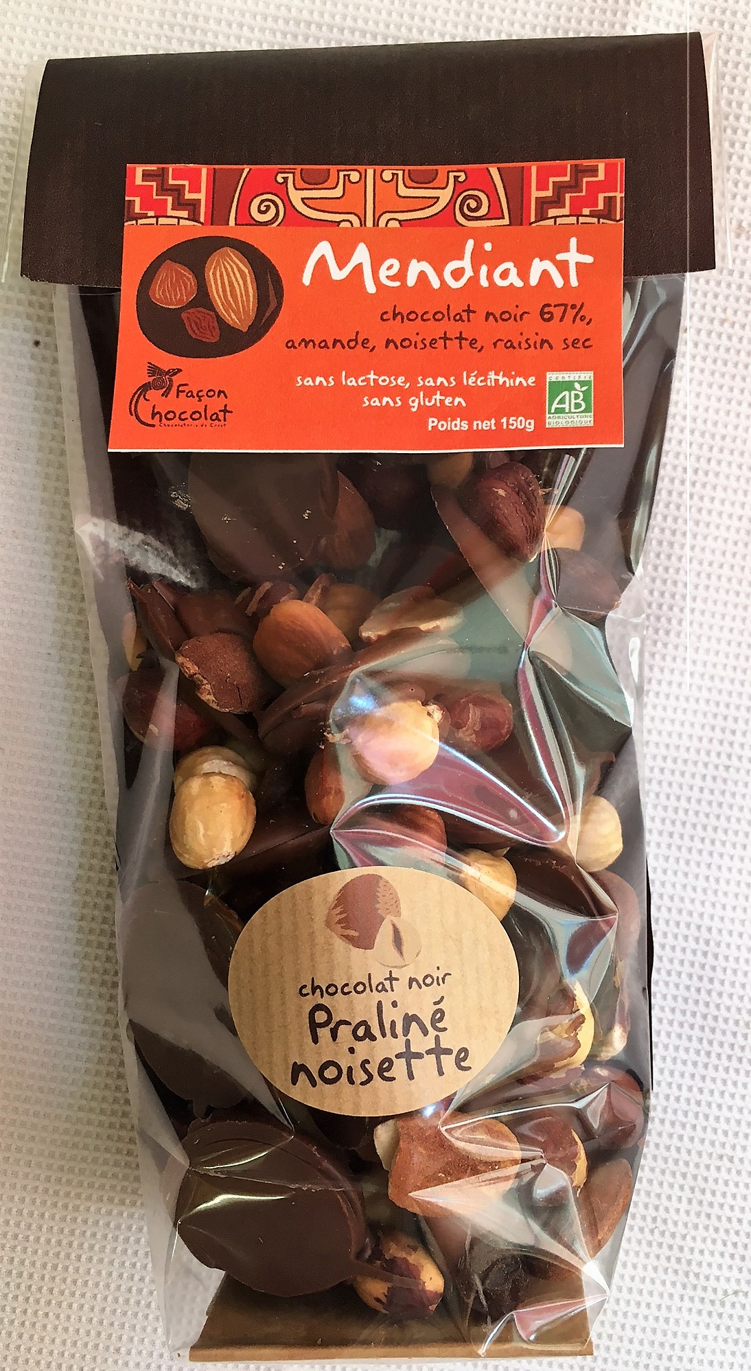 Mendiant noir (amandes, noisettes, raisins secs), Façon Chocolat
