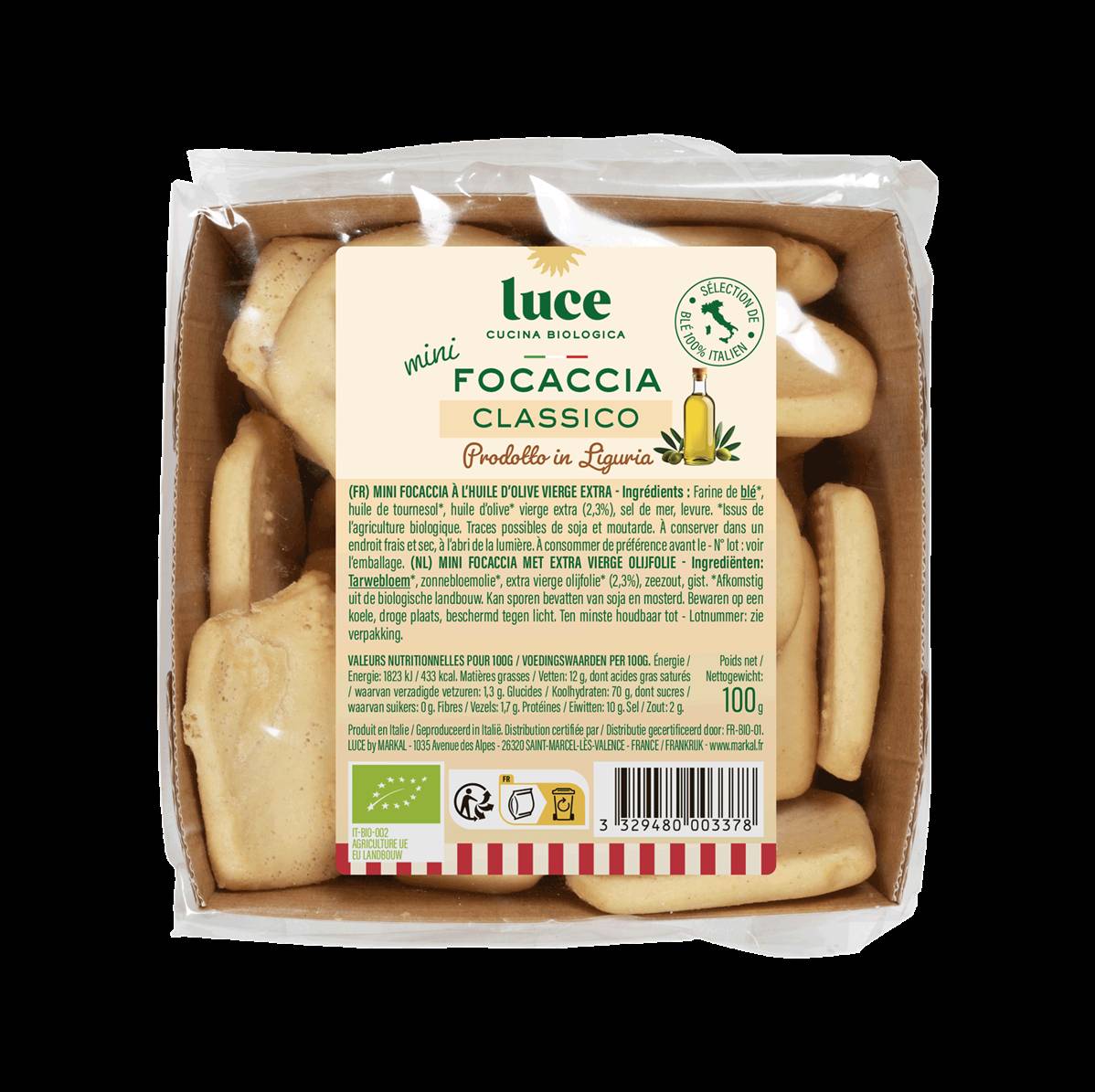 Mini focaccia huile olive, Luce, 100g