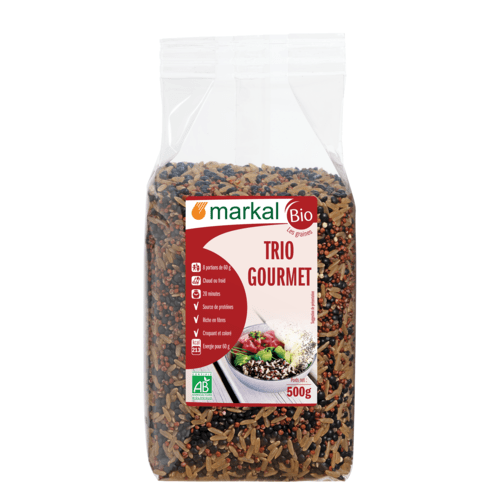 Trio gourmet riz long compl. lentilles beluga quinoa rouge, Markal, 500g*
