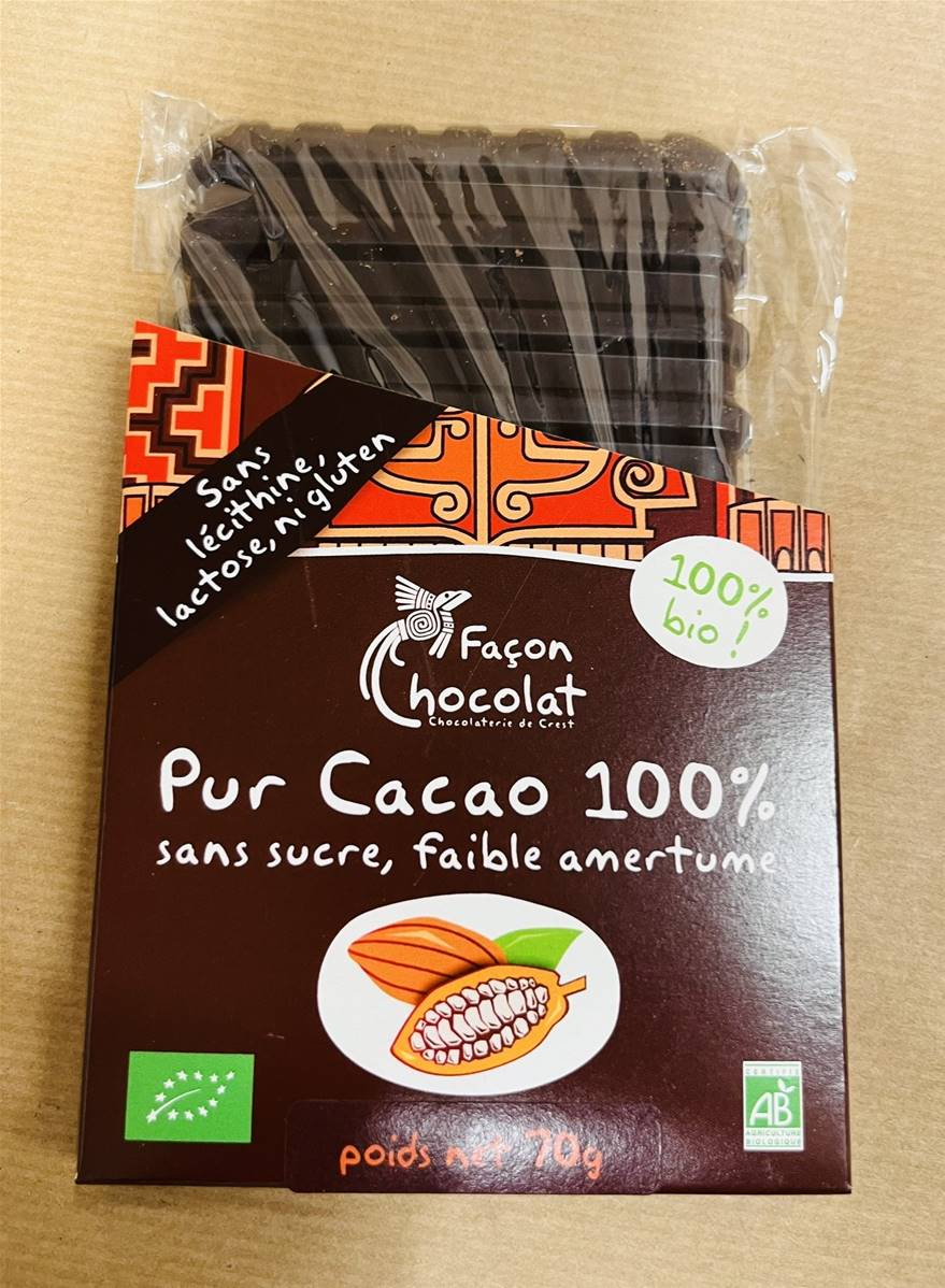 Tablette pur cacao 100%, Façon Chocolat, 70g*