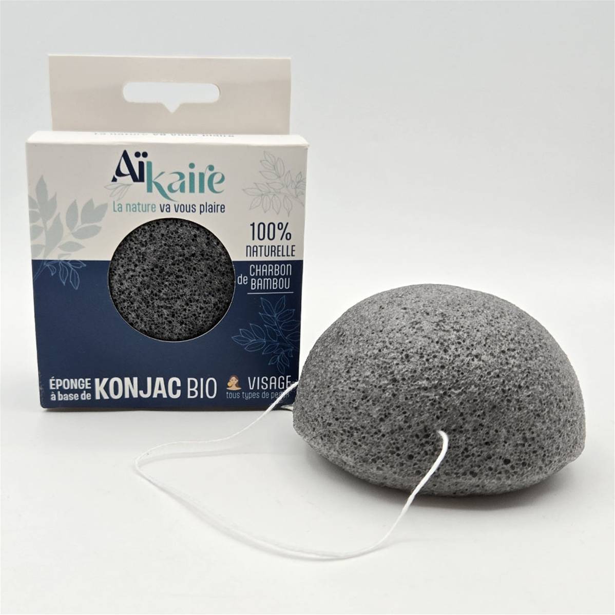 Eponge visage charbon konjac bio, Aikare, 1pc