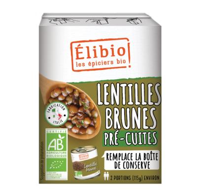 Lentilles brunes pré-cuites, Elibio, 230g*