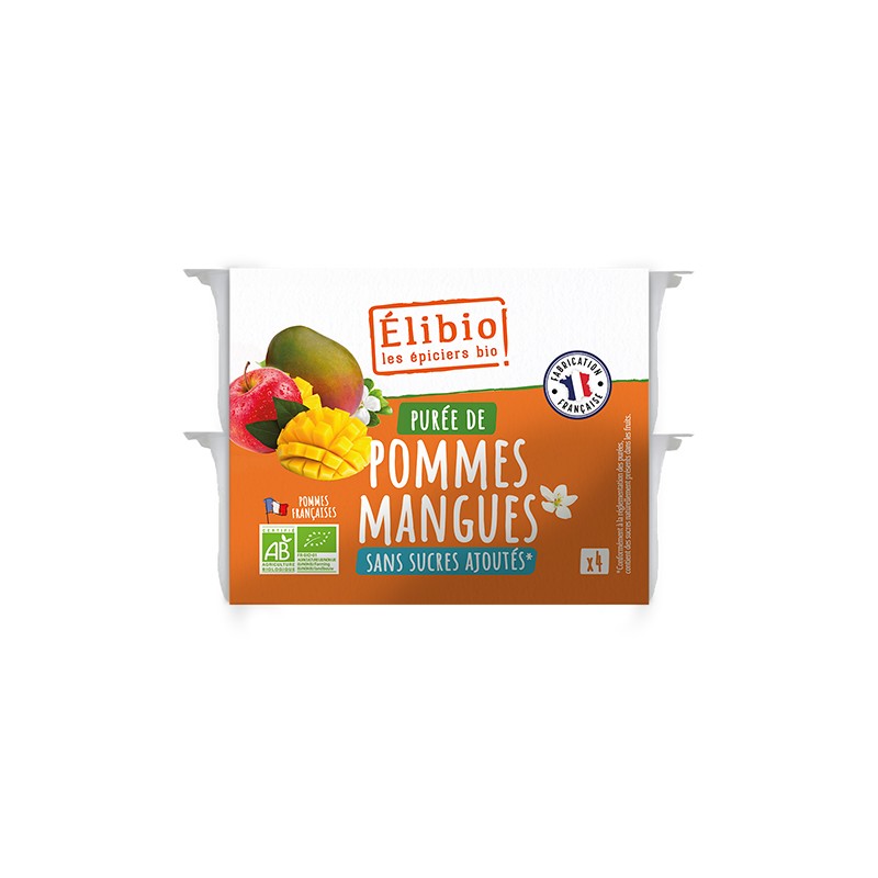 Purée de pomme mangue en coupelle, Elibio, 4×100g*