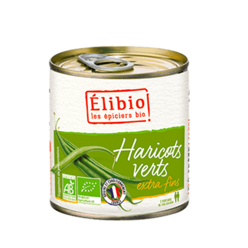 Haricots verts extra fins en boîte, Elibio, 400g*